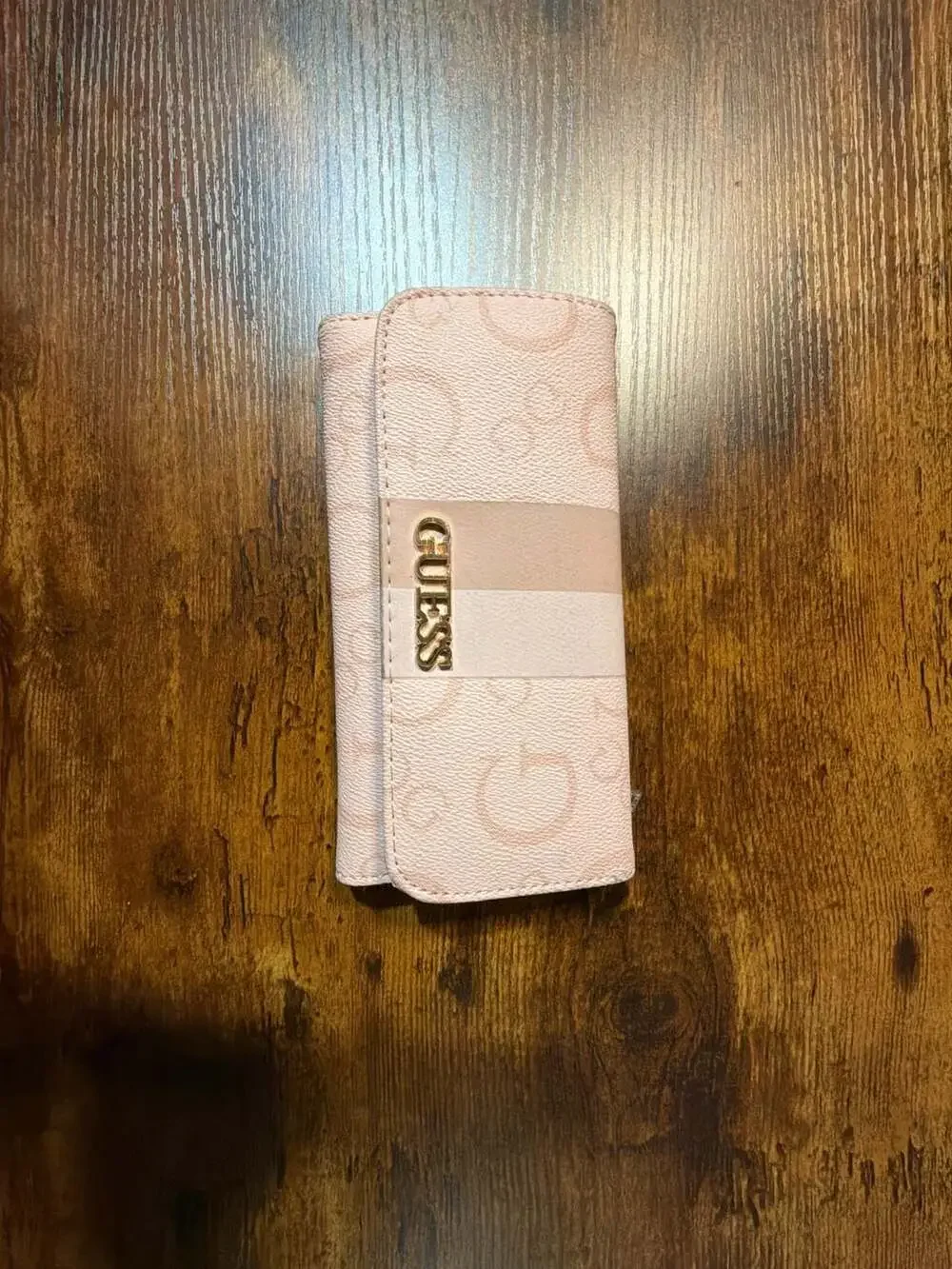 GUESS Pink Logo Print Tri-Fold Wallet with Stripe Detail